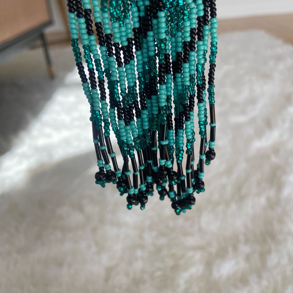Beaded Fringe earrings in Teal and Black